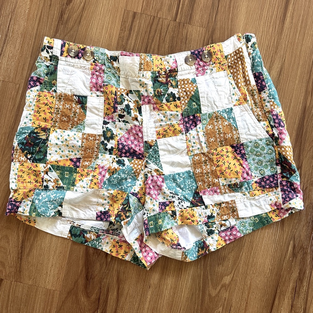 Pilcro Anthropologie The Kit High Rise Utility Shorts Patchwork Multicolored 29